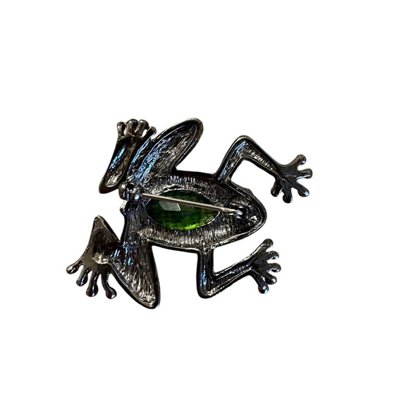 Brooch, Frog, Silver w/Green Emerald Body, Ruby Eyes, Rhinestone Legs, V… - Picture 5 of 6